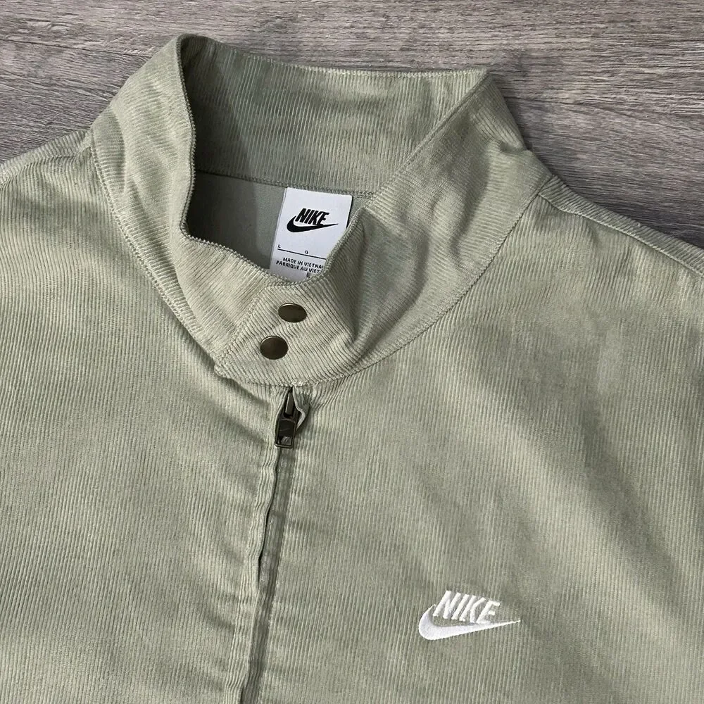 Nike Sportswear Club Corduroy Harrington Jacket Full Zip Large Green FZ0631-370 - Picture 2 of 9
